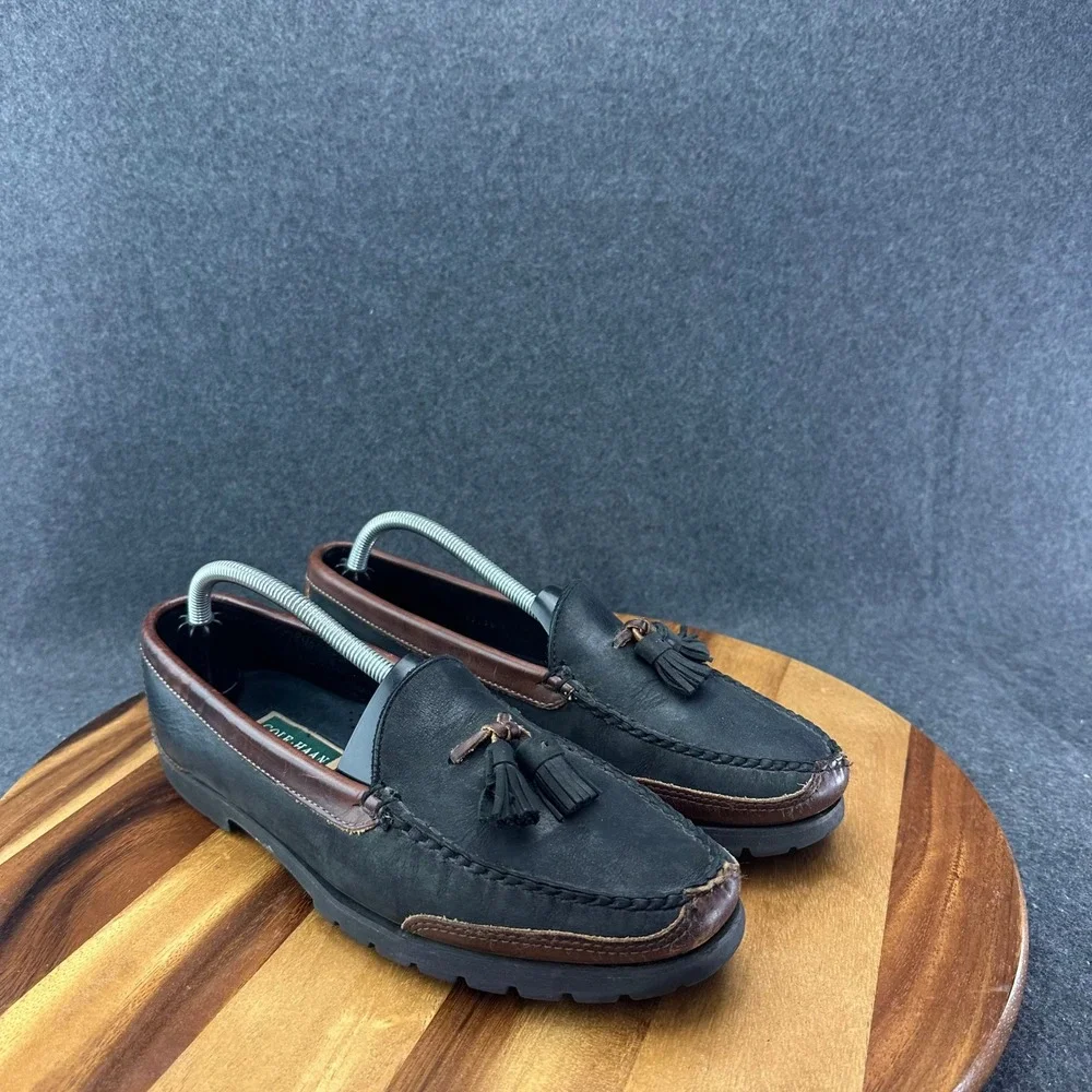 Cole Haan Mens Tassel Loafers Maine USA Leather Vibram Lug Sole Brown 10.5D